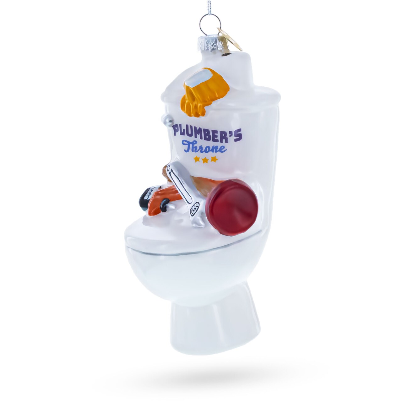 Fix It Plumber Throne with Plunger and Wrench Glass Christmas Ornament